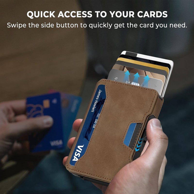 BESSIO Slim Wallet for Men - Minimalist Mens Wallet with Money Clip, Aluminum Pop Up Card Case and Leather Slots Credit Card Holder RFID Blocking Wallet for Men with Gift Box - Image 3